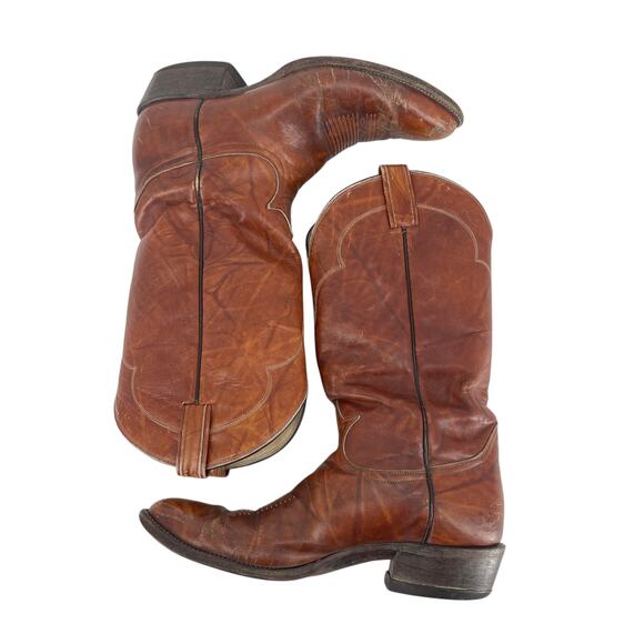 Tony Lama 5084 Men’s Cowboy Boots Chocolate Cow Leather Finish Western 10.5E VTG - Picture 2 of 10
